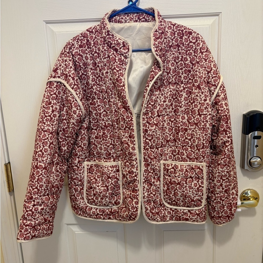 Woven Ditsy Floral Oversized Puffer Jacket boho garden party whimsical